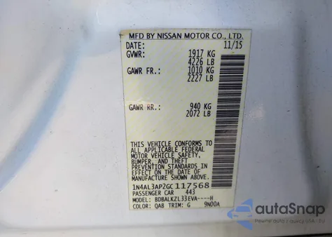 2016 Nissan Altima 2.5 Sv from USA, damaged, VIN 1N4AL3AP2GC117568